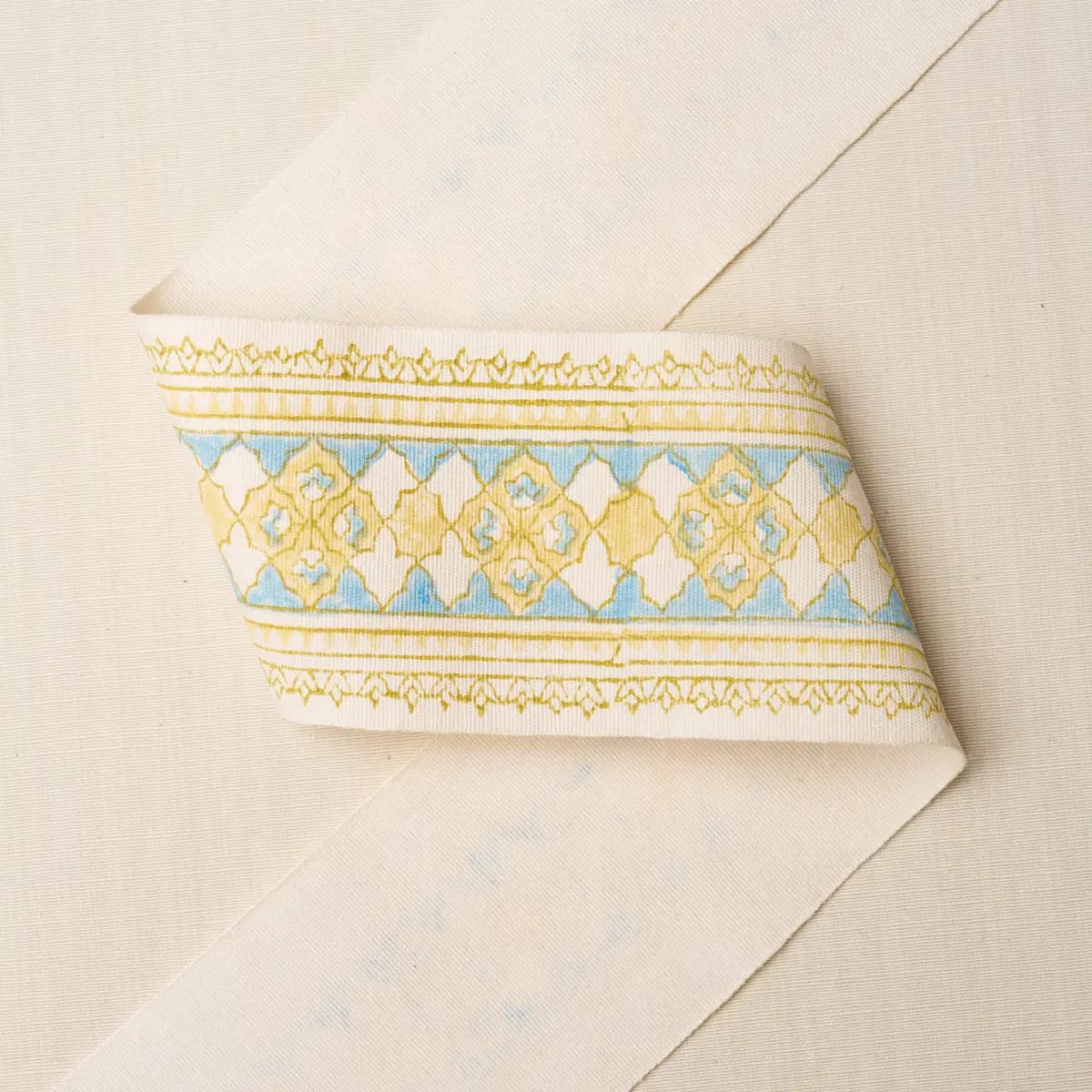 AMIRA HAND BLOCK PRINTED TAPE_ YELLOW & AQUA