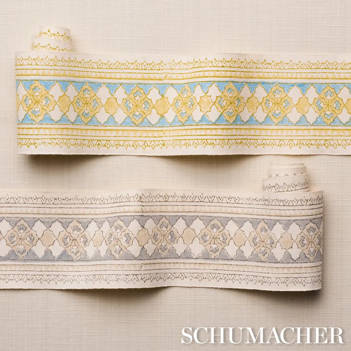 AMIRA HAND BLOCK PRINTED TAPE_ YELLOW & AQUA
