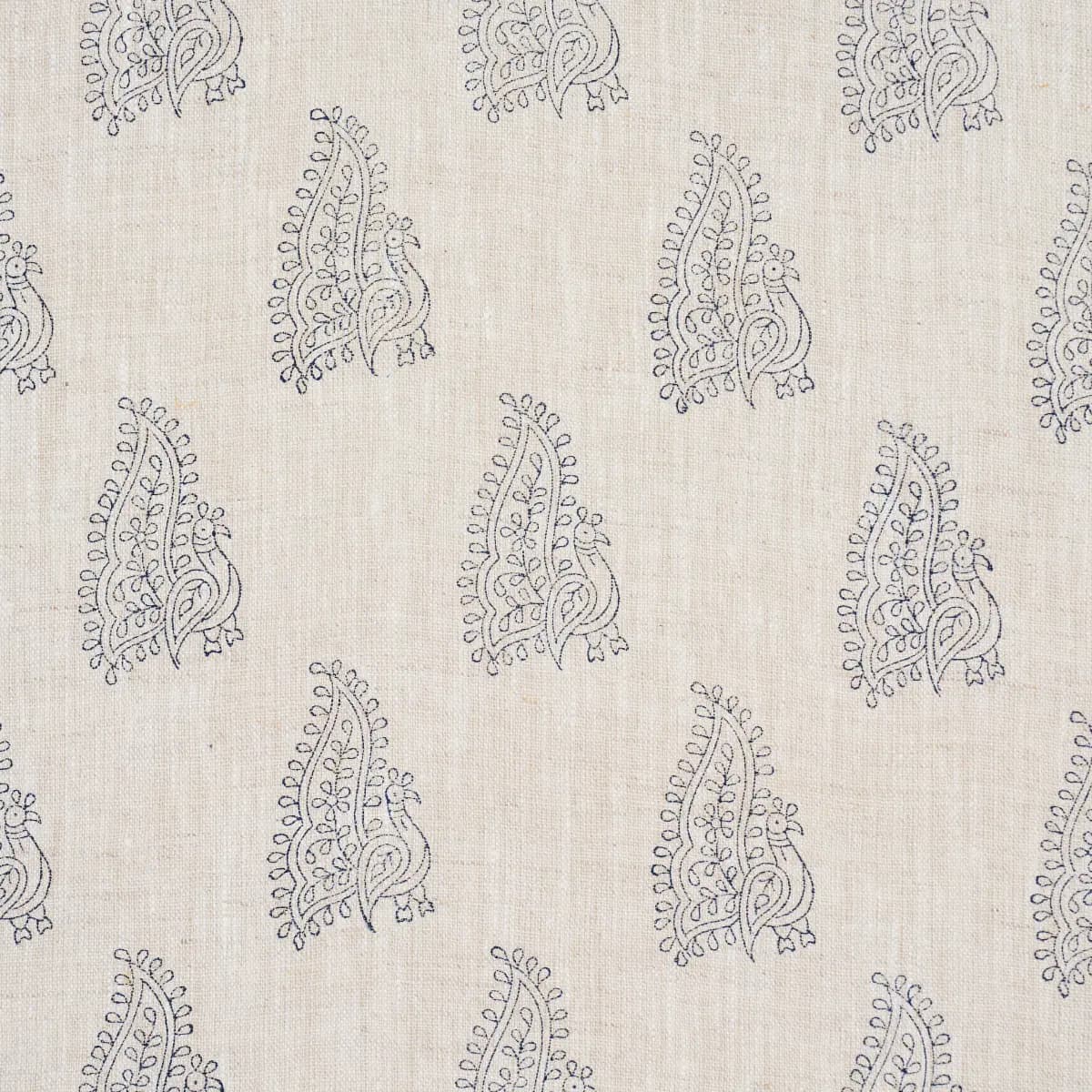 PEACOCK LINEN HAND BLOCKED PRINT_ NAVY & FLAX
