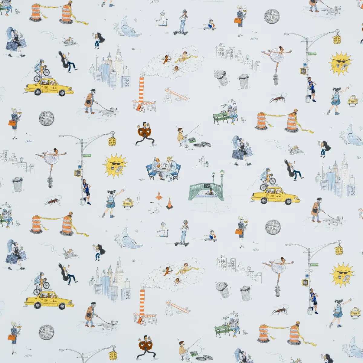 JOANA AVILLEZ'S STREET SCENES_ MULTICOLOR ON SKY BLUE