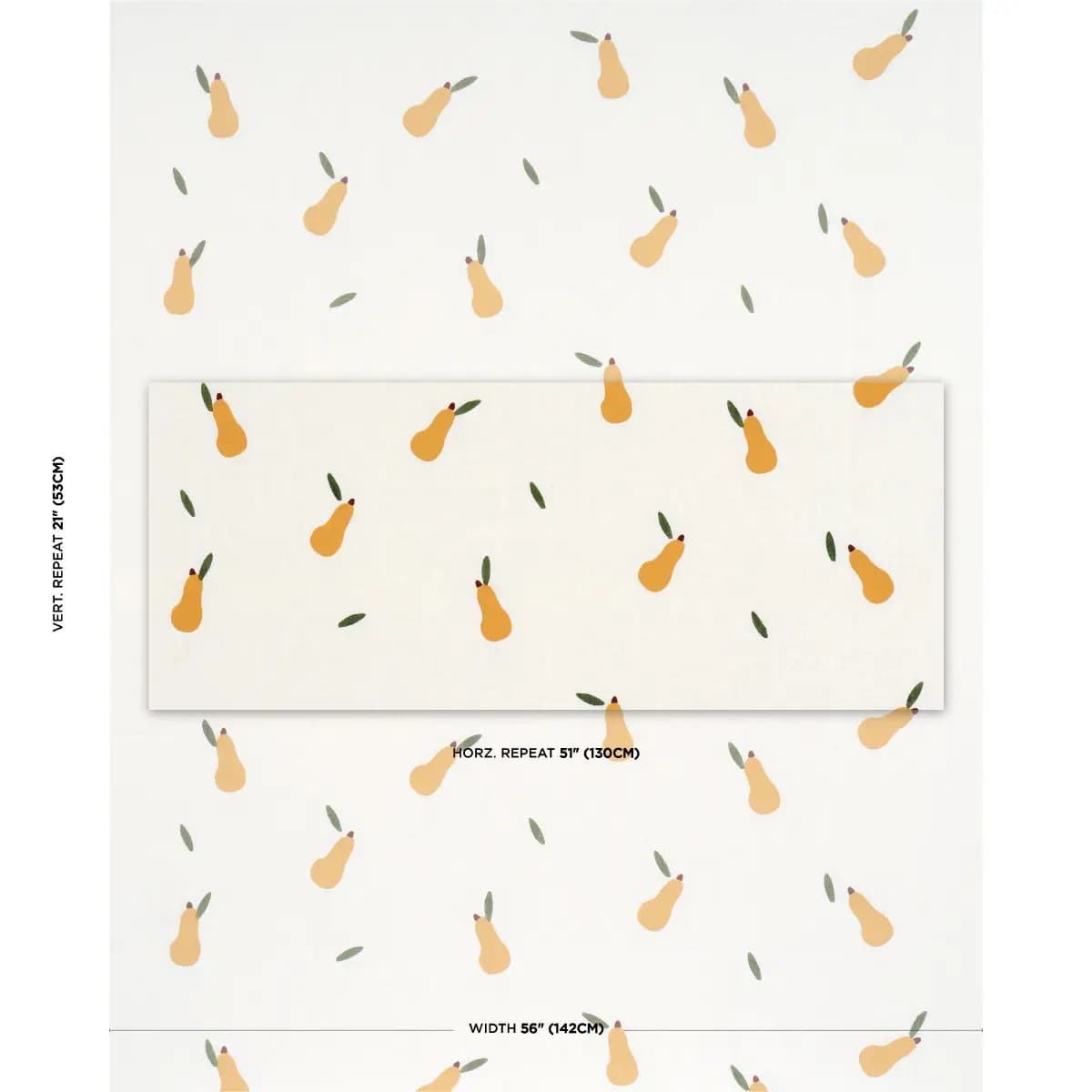 PEARS HAND BLOCK PRINT_ GREEN AND OCHRE ON WHITE