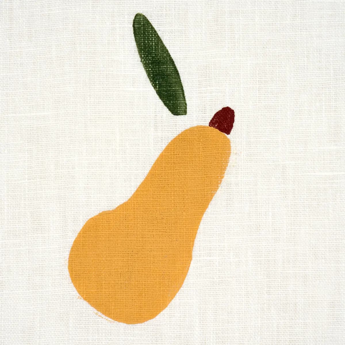 PEARS HAND BLOCK PRINT_ GREEN AND OCHRE ON WHITE