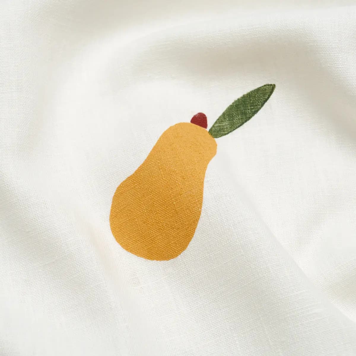 PEARS HAND BLOCK PRINT_ GREEN AND OCHRE ON WHITE