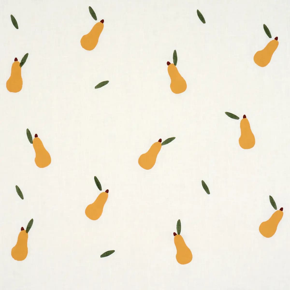 PEARS HAND BLOCK PRINT_ GREEN AND OCHRE ON WHITE