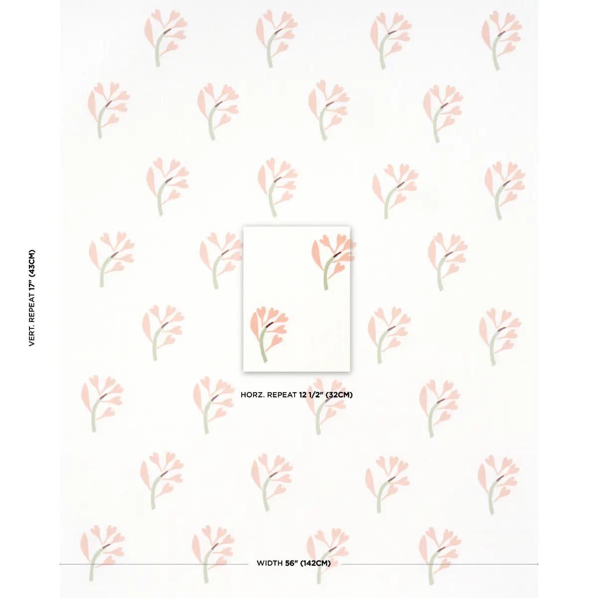 GINKGO HAND BLOCK PRINT_ PINK AND SAGE ON WHITE