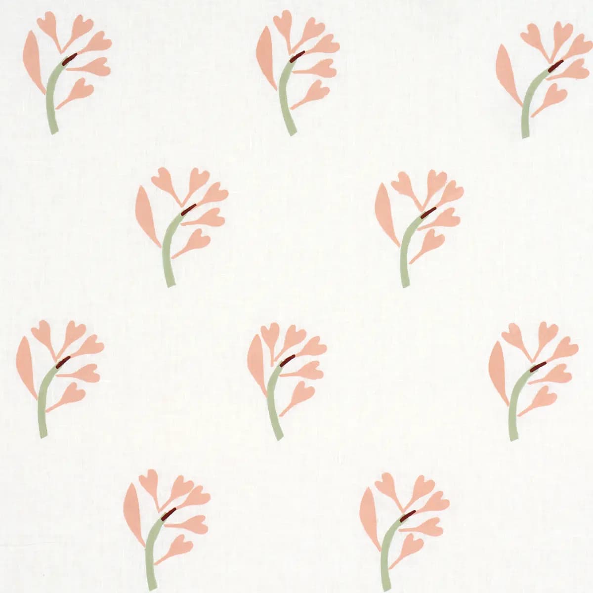GINKGO HAND BLOCK PRINT_ PINK AND SAGE ON WHITE