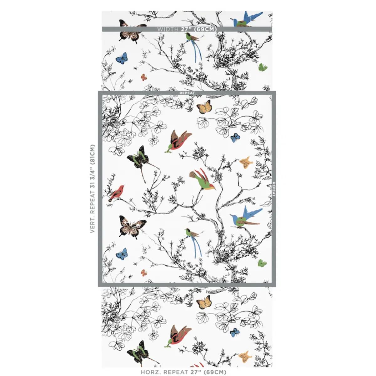 BIRDS & BUTTERFLIES_ MULTI ON WHITE