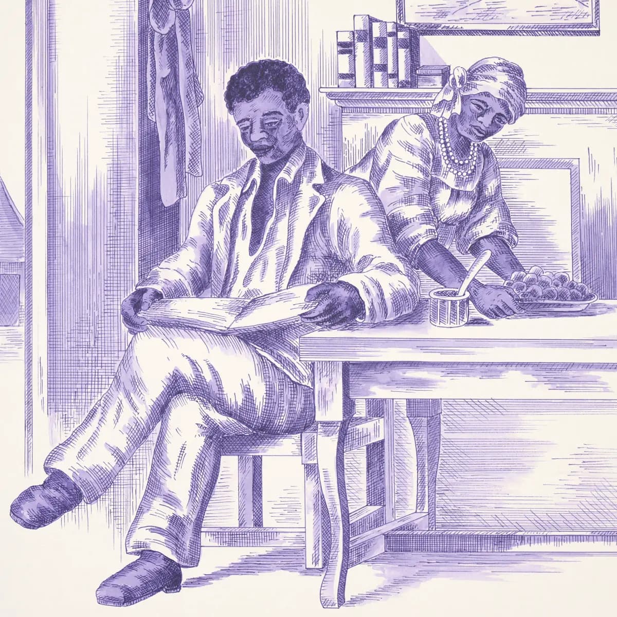 TOUSSAINT TOILE_ PURPLE ON CREAM