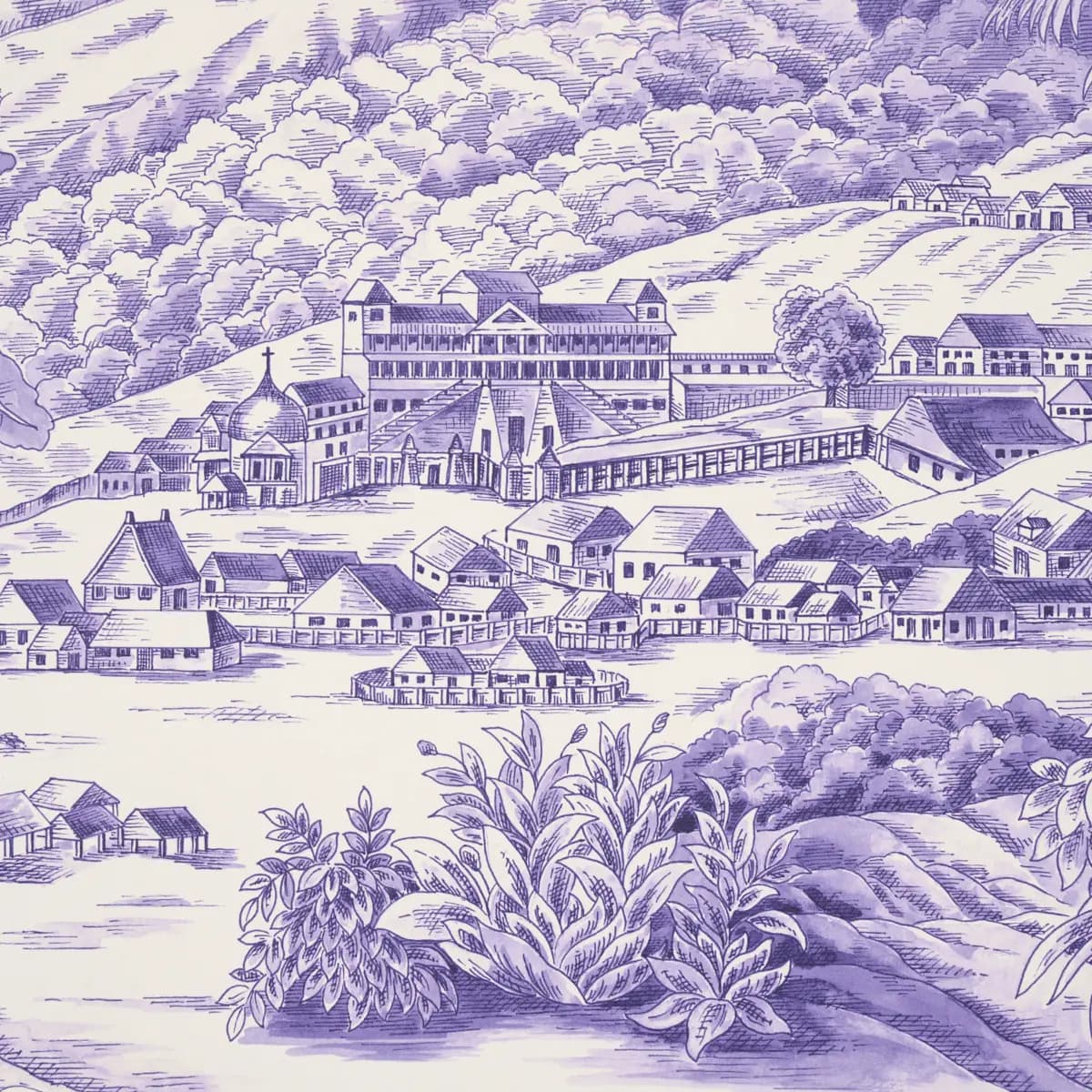 TOUSSAINT TOILE_ PURPLE ON CREAM