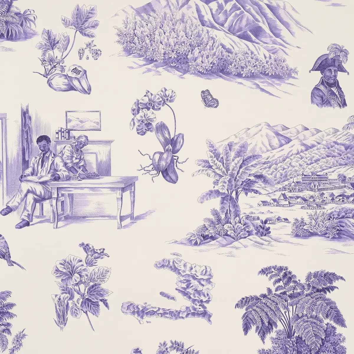 TOUSSAINT TOILE_ PURPLE ON CREAM
