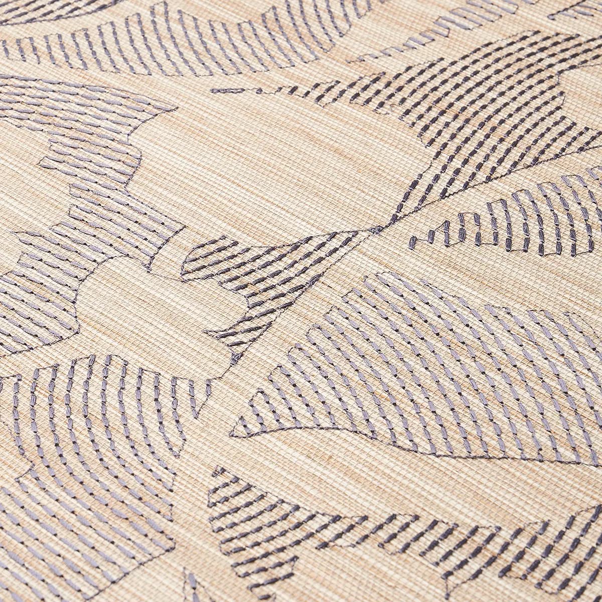 KANTHA EMBROIDERED FLOWER SISAL_ CARBON
