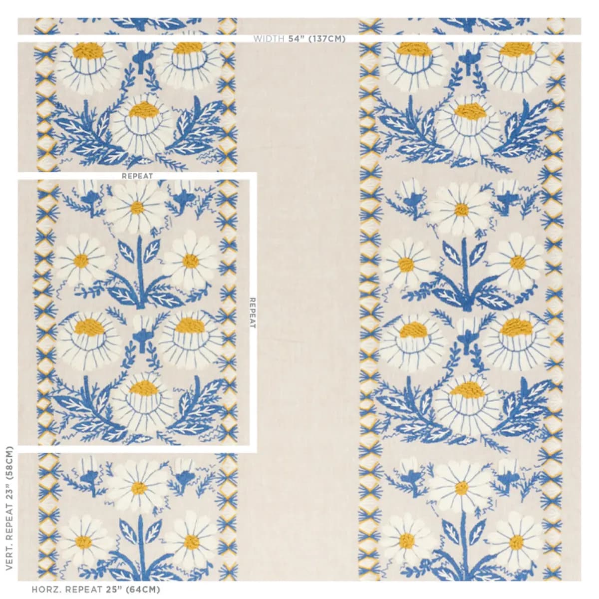 MARGUERITE EMBROIDERY_ BLUE & OCHRE