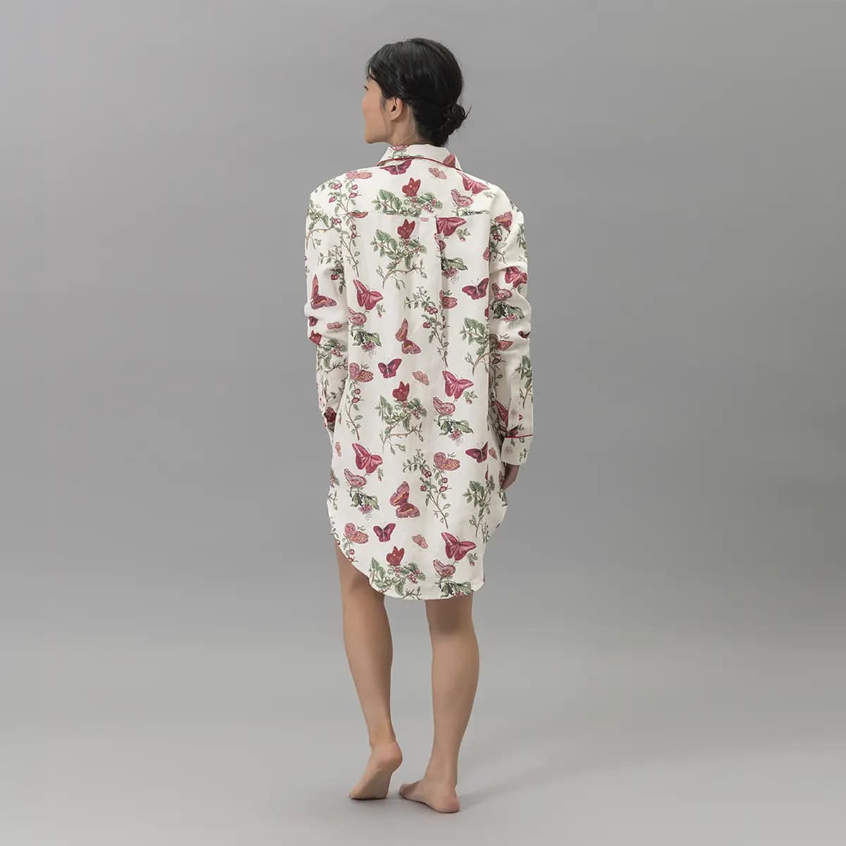 Baudin Butterfly Linen Sleep Shirt_ RUBY