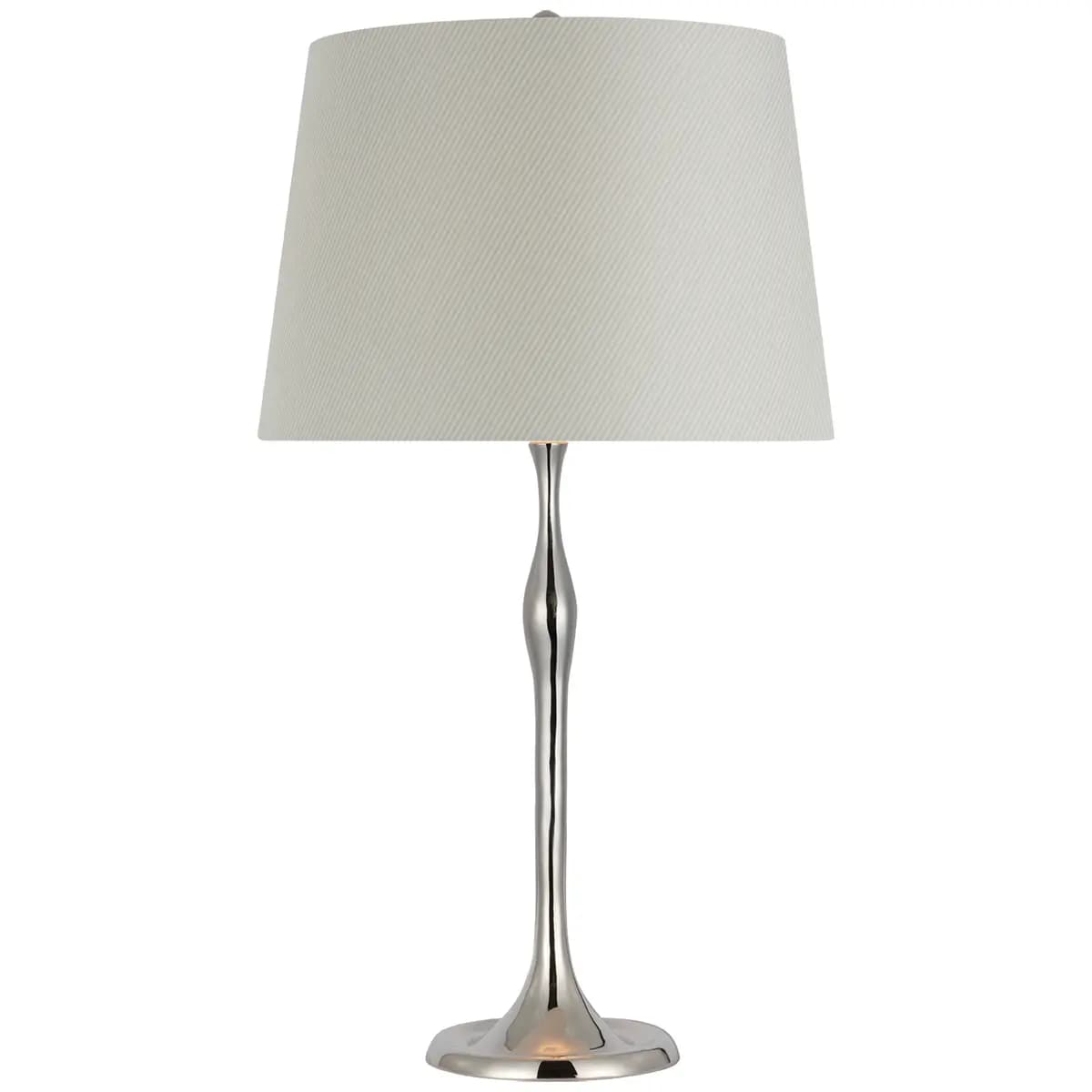 Romero Table Lamp, Polished Nickel_ CHAREE SILK STRIPE, LIGHT BLUE