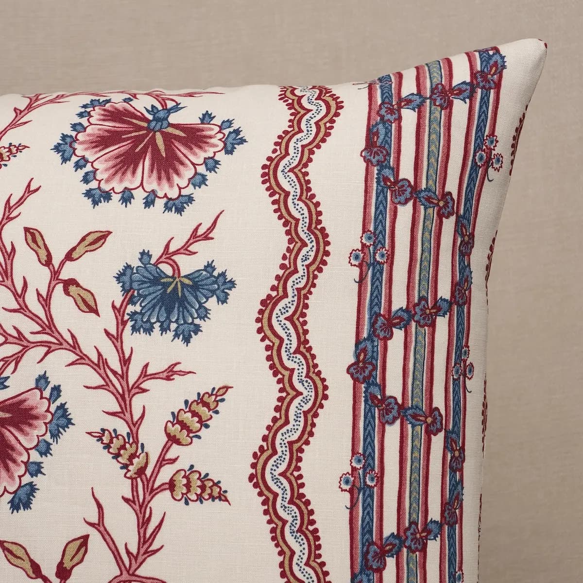 Parvati Floral Stripe Pillow_ VERMILLION