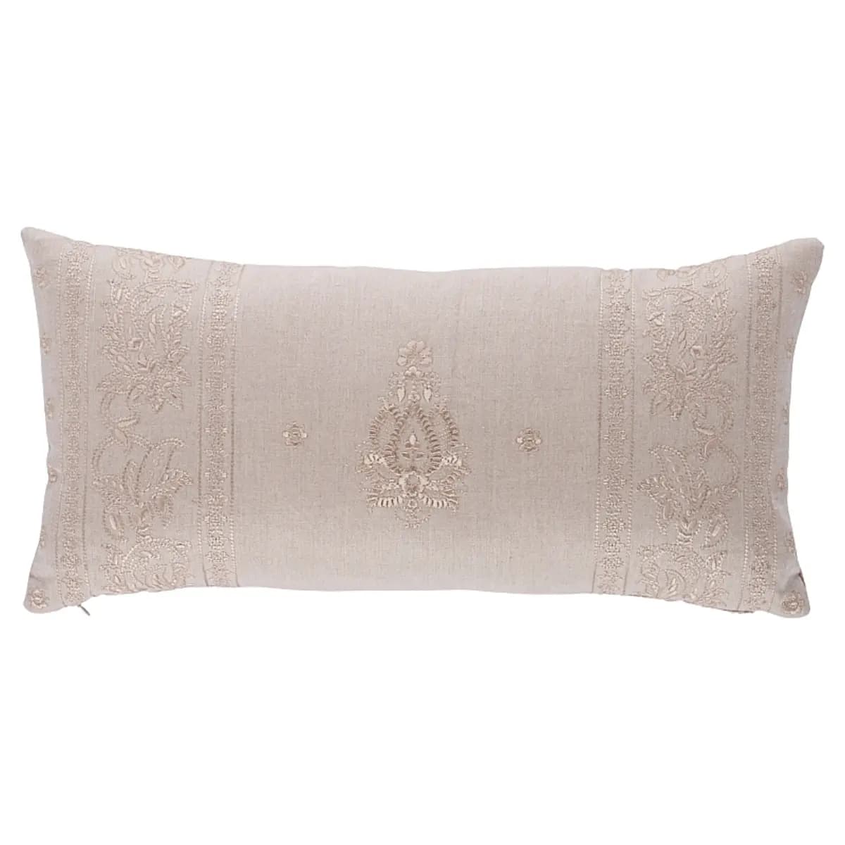 Jaipur Linen Embroidery Pillow_ FLAX
