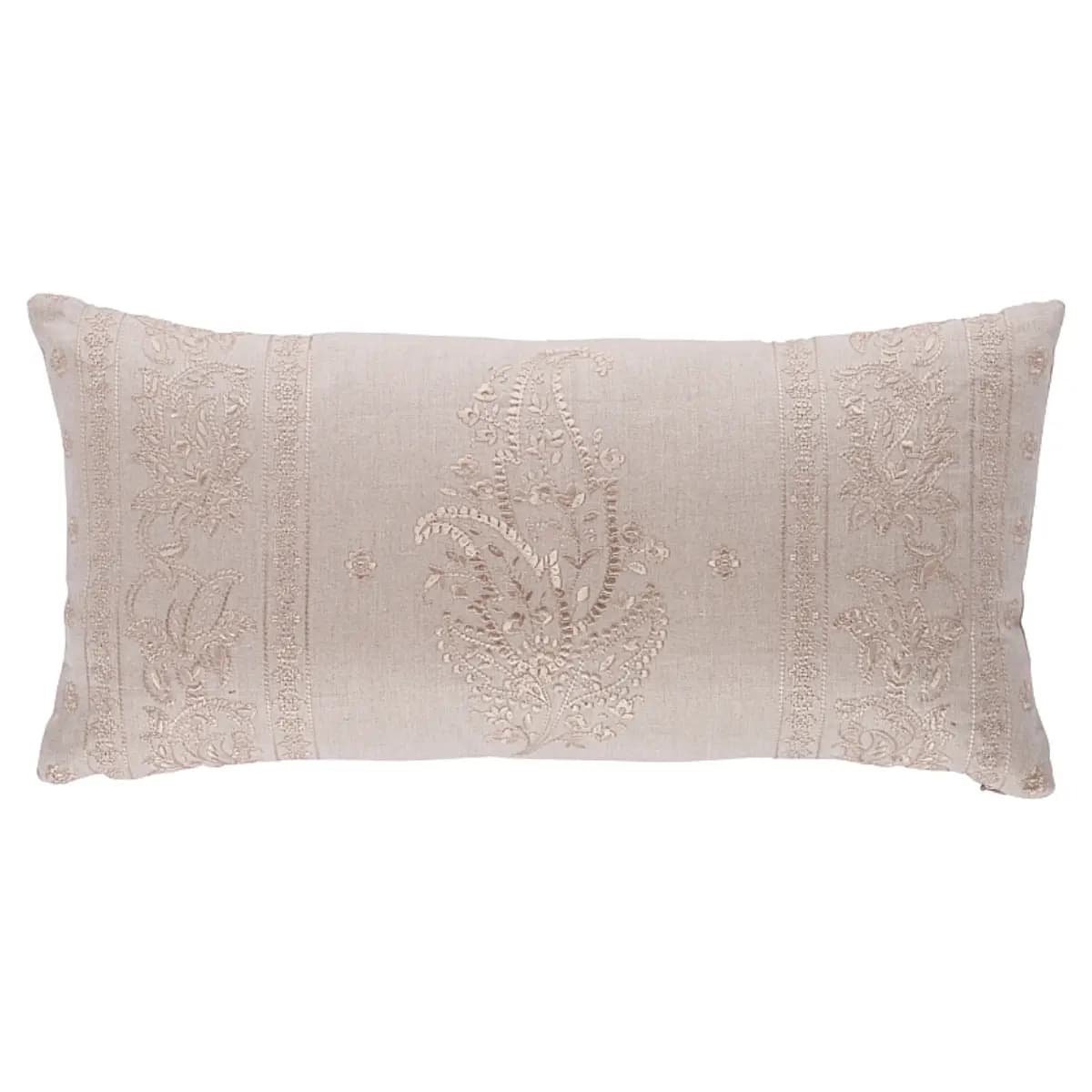Jaipur Linen Embroidery Pillow_ FLAX