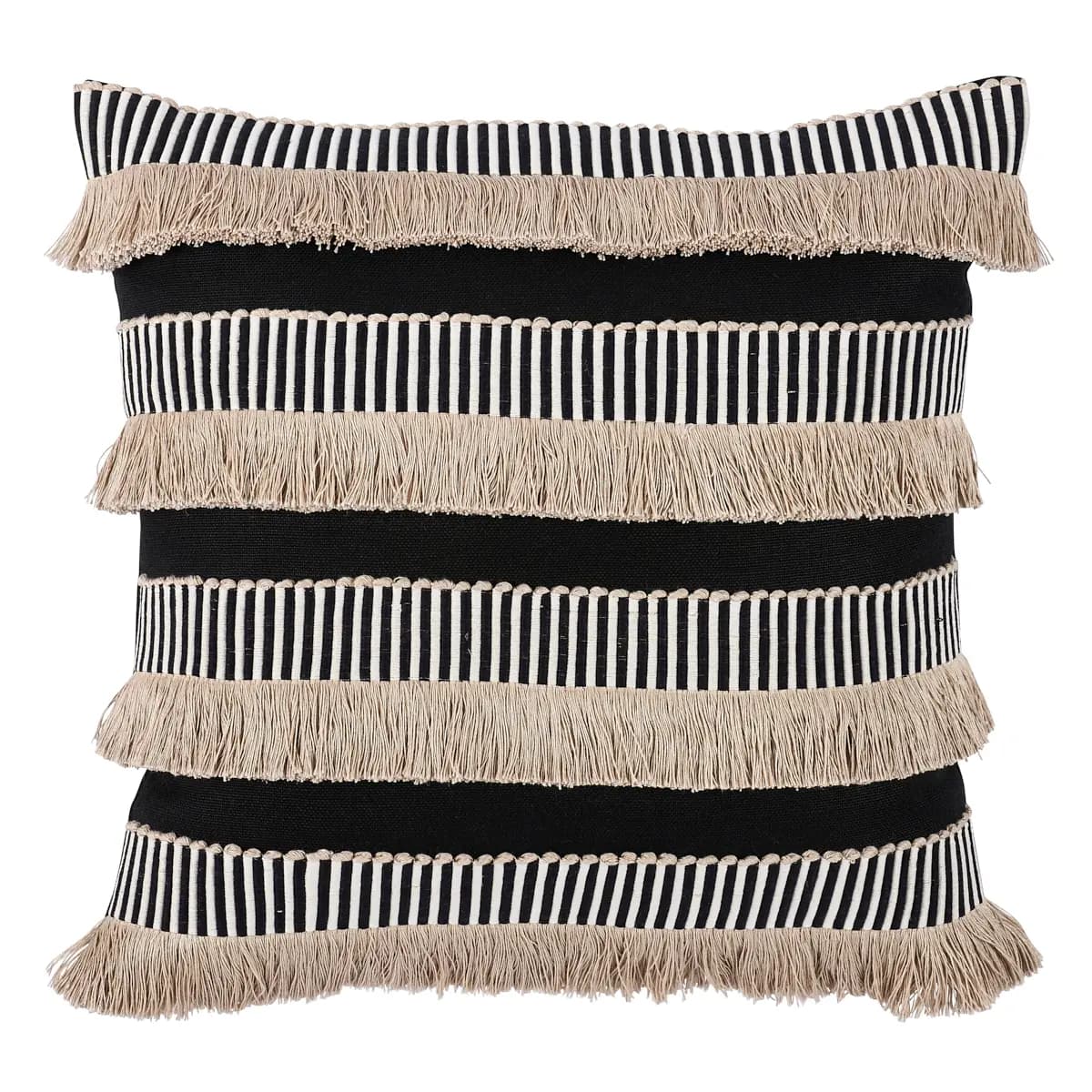 Graphic Fringe Pillow_ BLACK