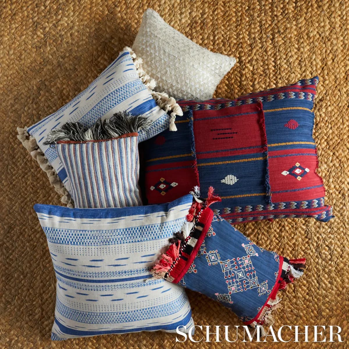 Mirza Ikat Stripe Pillow_ BLUE ON NATURAL