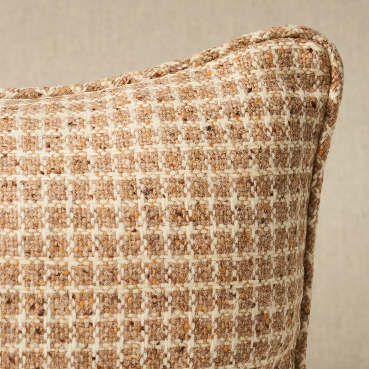 Hudson Wool Check Pillow_ CAMEL