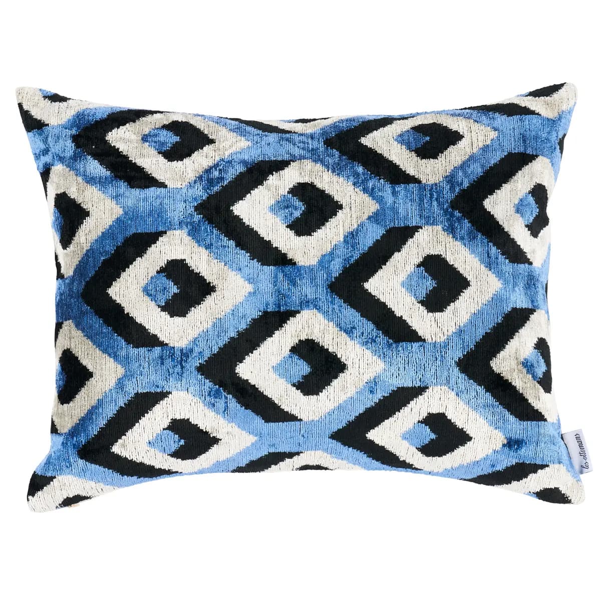 Mersin Silk Velvet Pillow_ BLUE & BLACK
