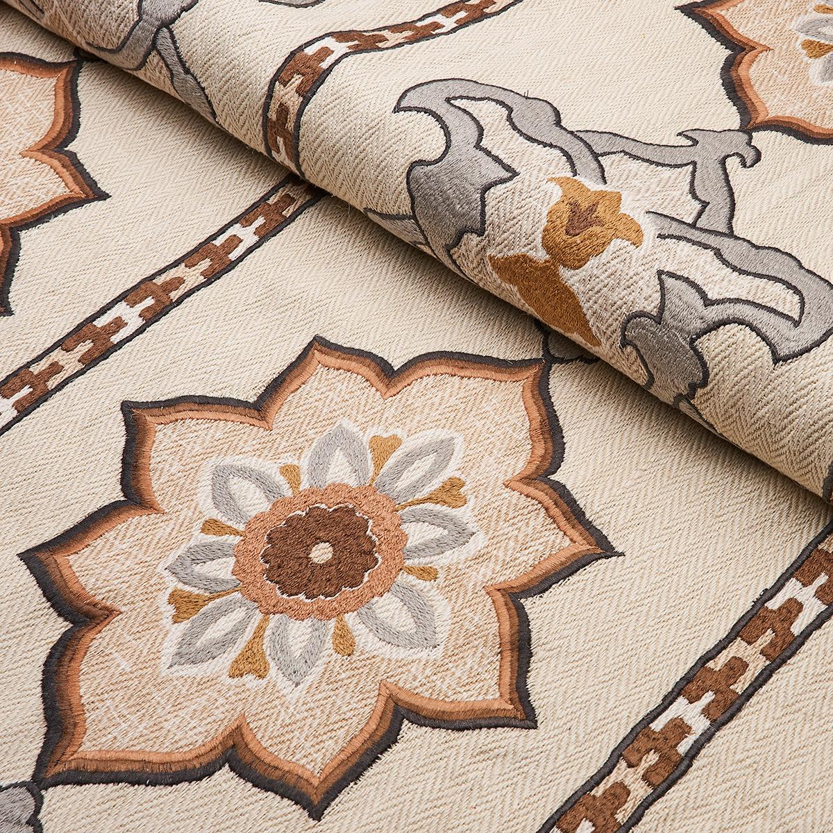 Temara Hand Embroidered Print Natural Fabrics Schumacher