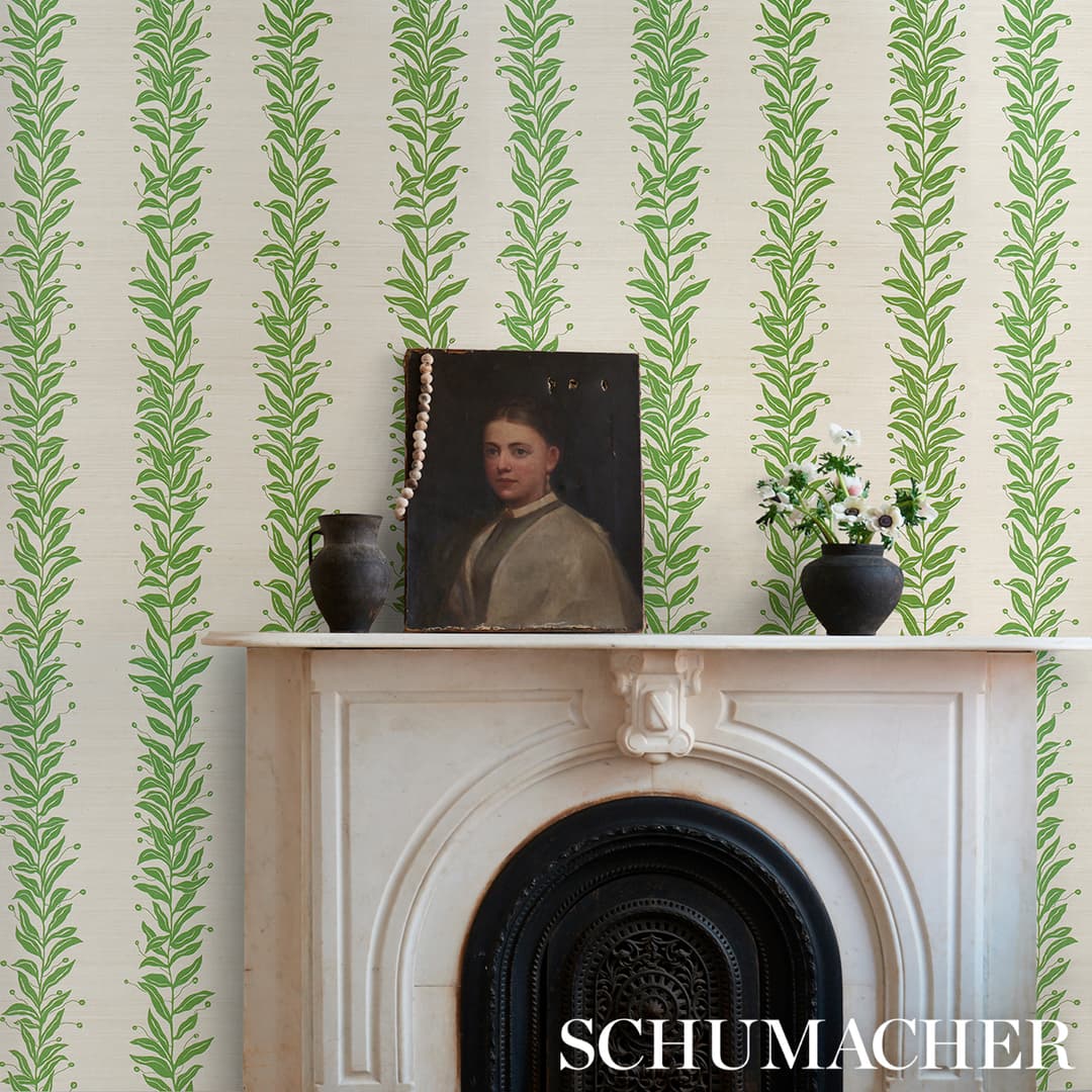Tendril Stripe Sisal - Olive Wallpapers | Schumacher