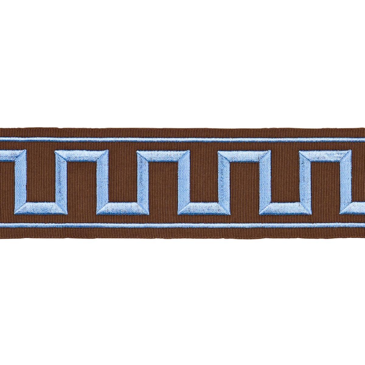 GREEK KEY EMBROIDERED TAPE_BLUE ON BROWN