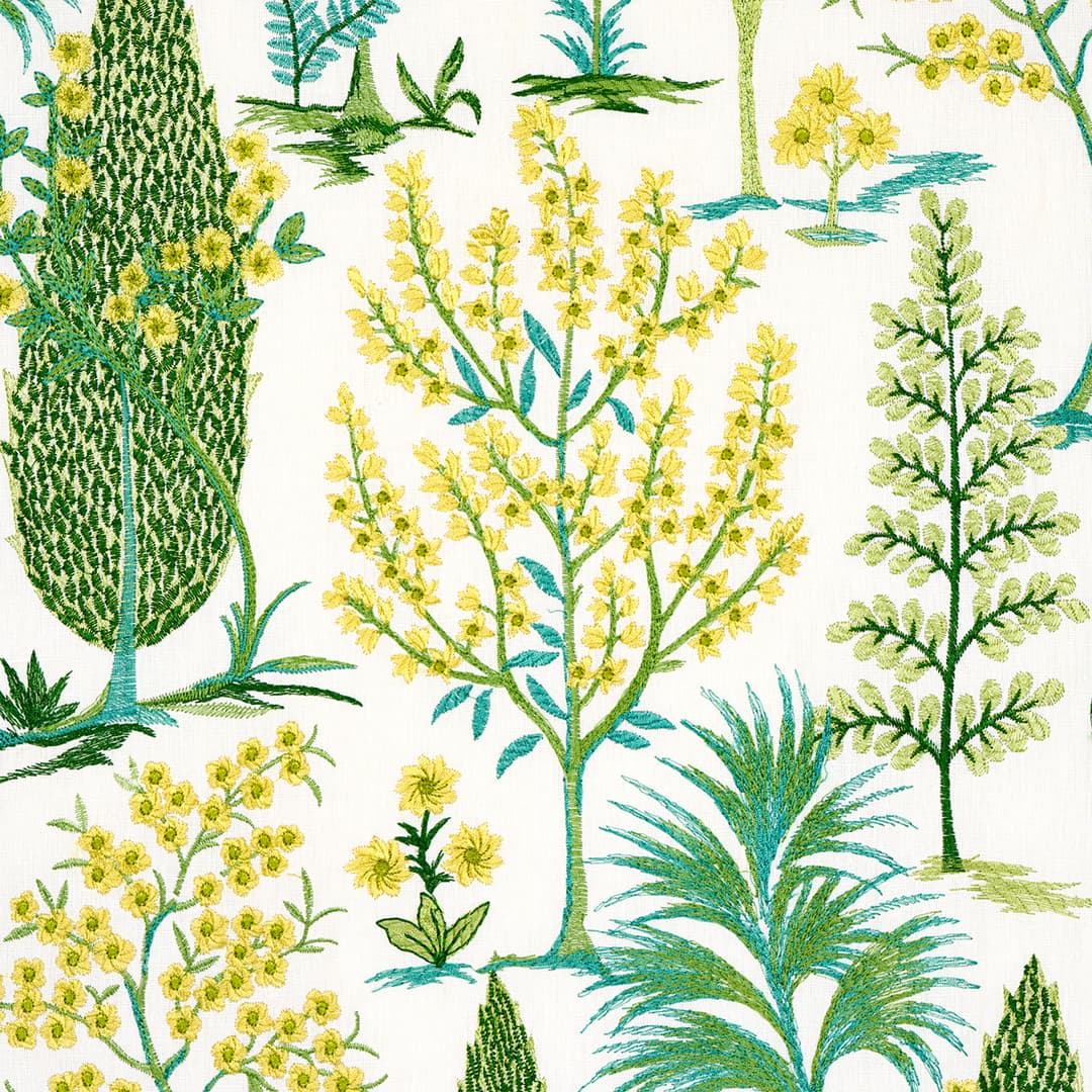 Pandora Embroidery - Green Fabrics | Schumacher
