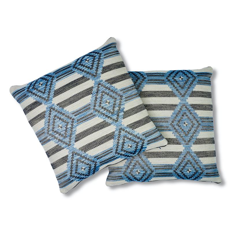 Manta Performance Pillow Blue & Black Pillows & Accessories Schumacher