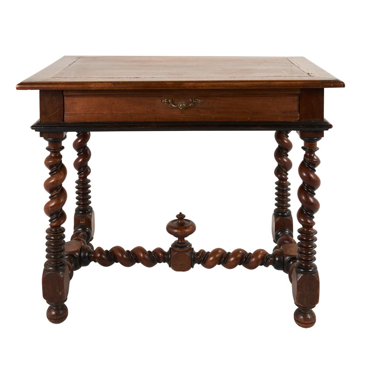 Portuguese Table, Turned Wood Legs Antique Walnut Antiques
