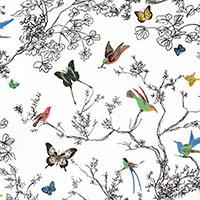 BIRDS & BUTTERFLIES - MULTI ON WHITE