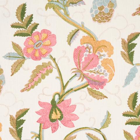 INDALI BORDERED LINEN_PINK AND LEAF