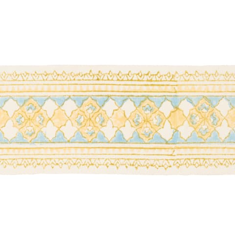 AMIRA HAND BLOCK PRINTED TAPE - YELLOW & AQUA