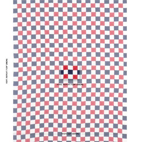 Chequer Hand Block Print - Red/Navy Fabrics | Schumacher