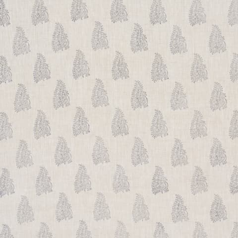 PEACOCK LINEN HAND BLOCKED PRINT - NAVY & FLAX