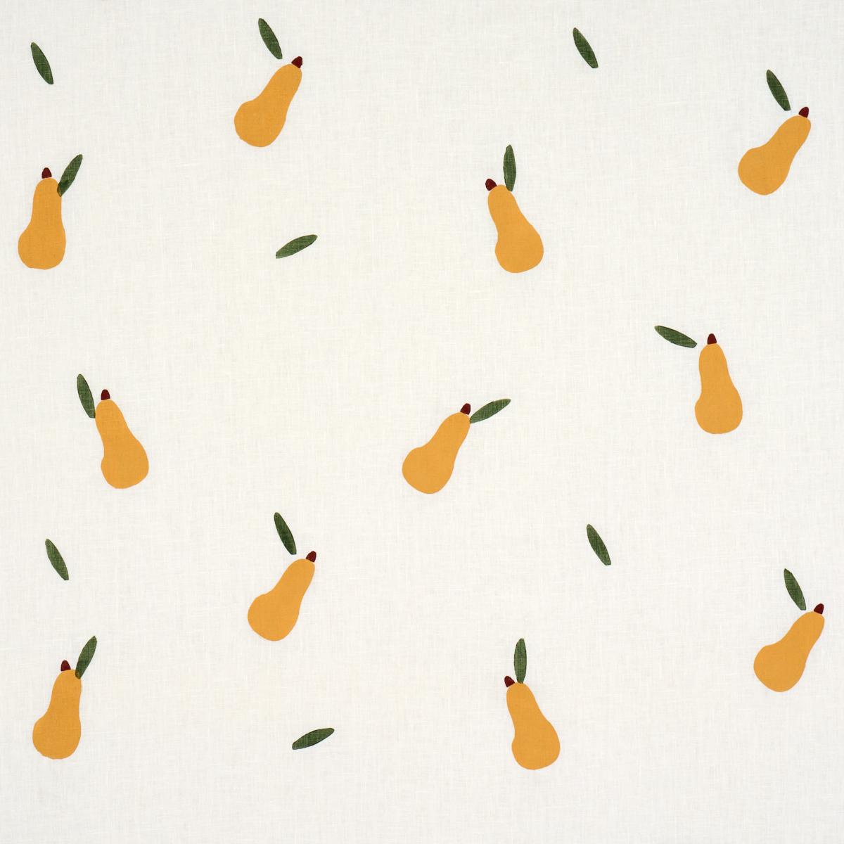 PEARS HAND BLOCK PRINT - GREEN AND OCHRE ON WHITE