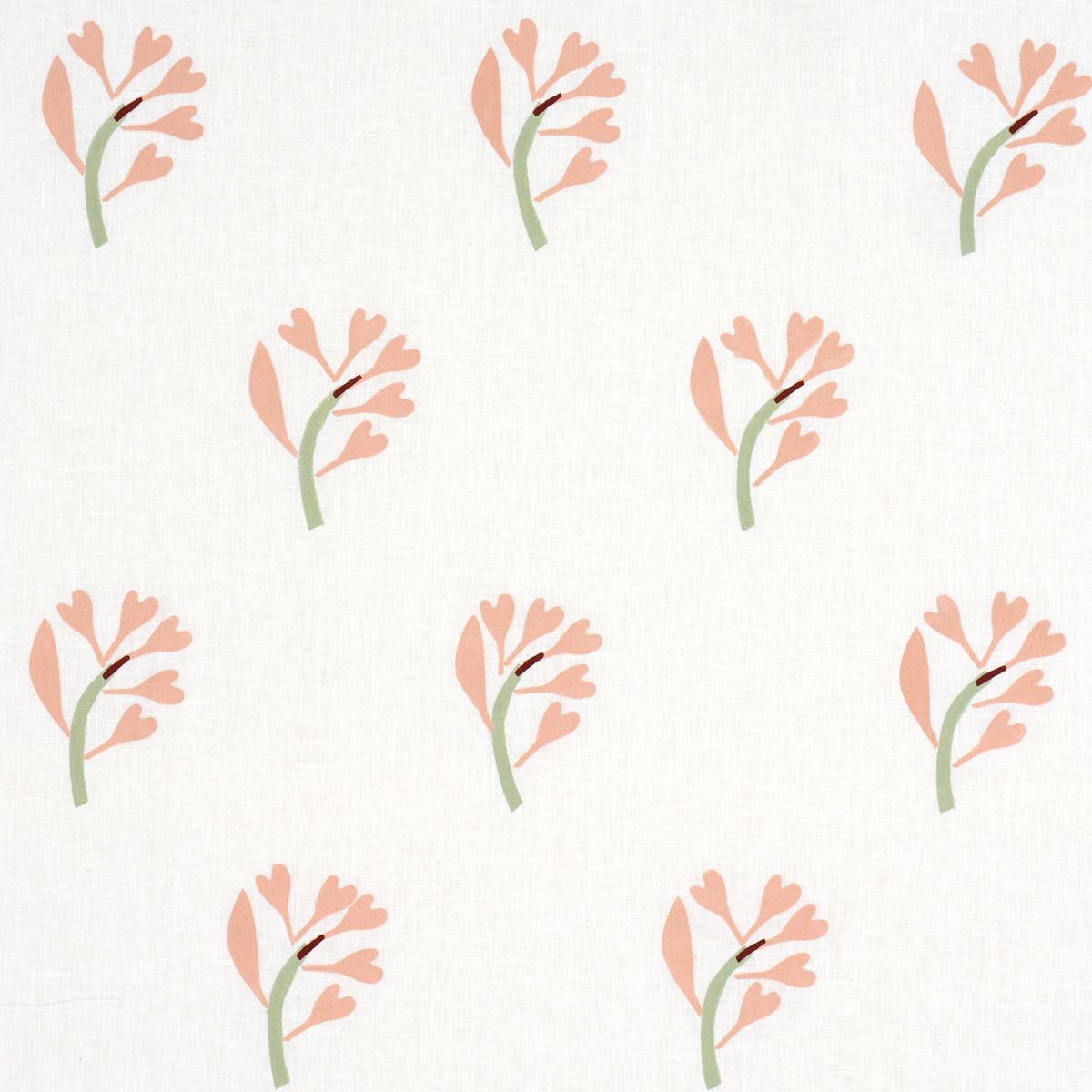 GINKGO HAND BLOCK PRINT - PINK AND SAGE ON WHITE