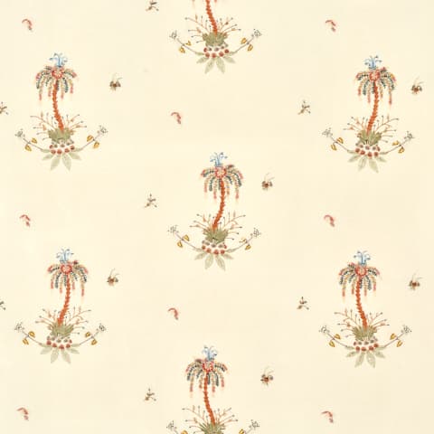 Royal Poinciana Hand Embroidery - MULTI ON CREME