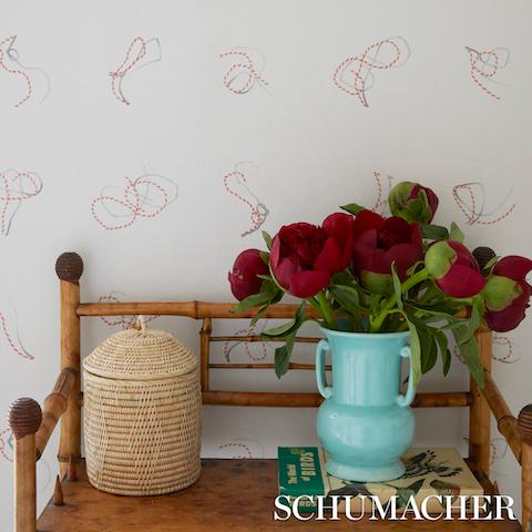 Butcher String - Red And White On Ivory Wallpapers | Schumacher