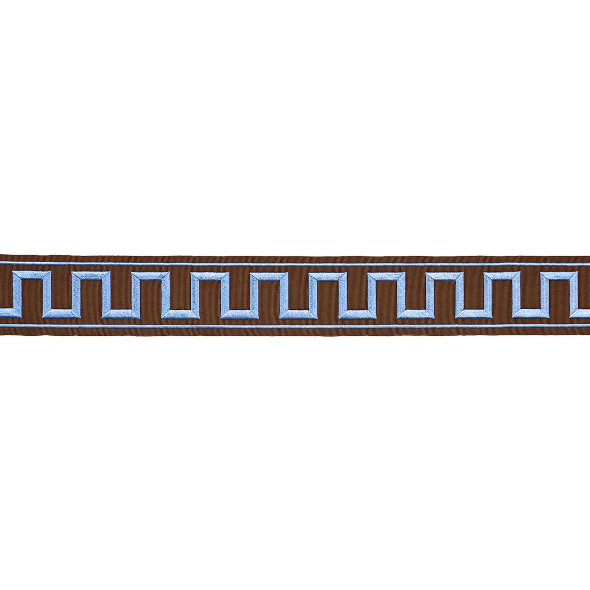 GREEK KEY EMBROIDERED TAPE_BLUE ON BROWN