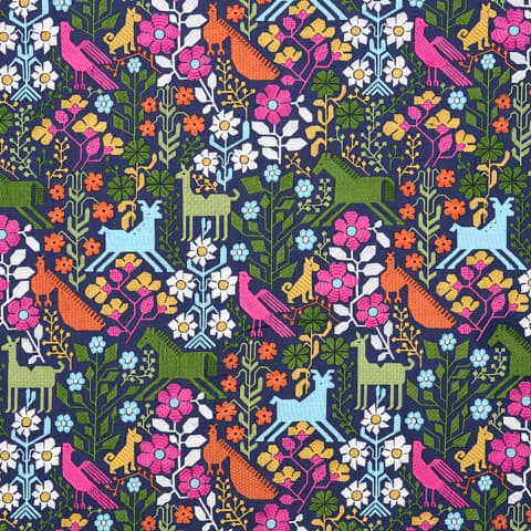LUPITA EMBROIDERY - MULTI ON NAVY
