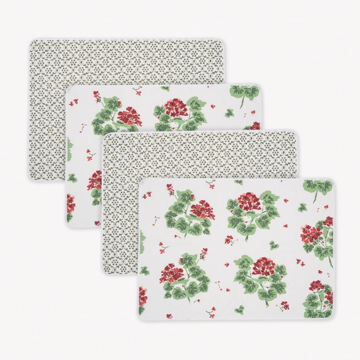 Geranium/Laksha Placemat, Set of 4 - SCARLET/MOSS