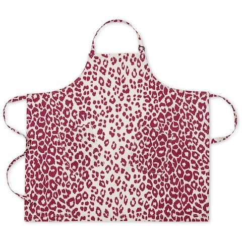 Iconic Leopard Linen Apron - CRIMSON