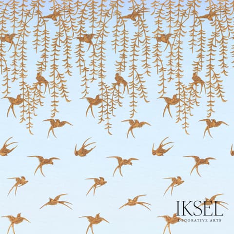 Japanese Birds P - SKY BLUE-GOLD