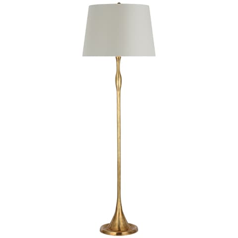 Romero Floor Lamp, Antique Brass - CHAREE SILK STRIPE, LIGHT BLUE