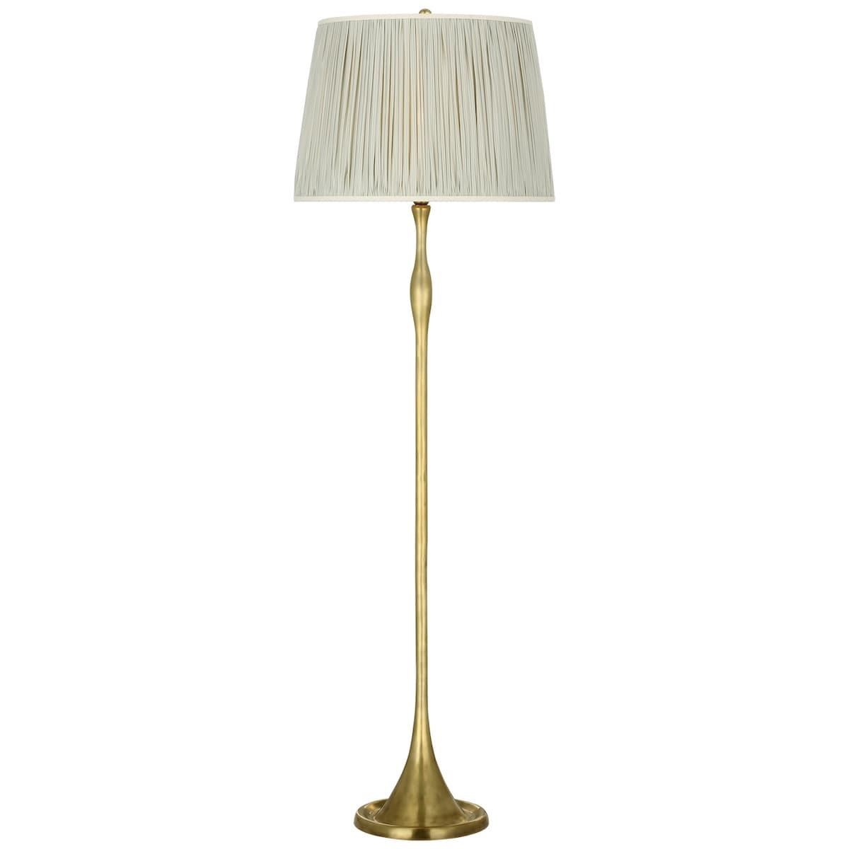 Romero Floor Lamp, Antique Brass - CHAREE SILK STRIPE, LIGHT BLUE