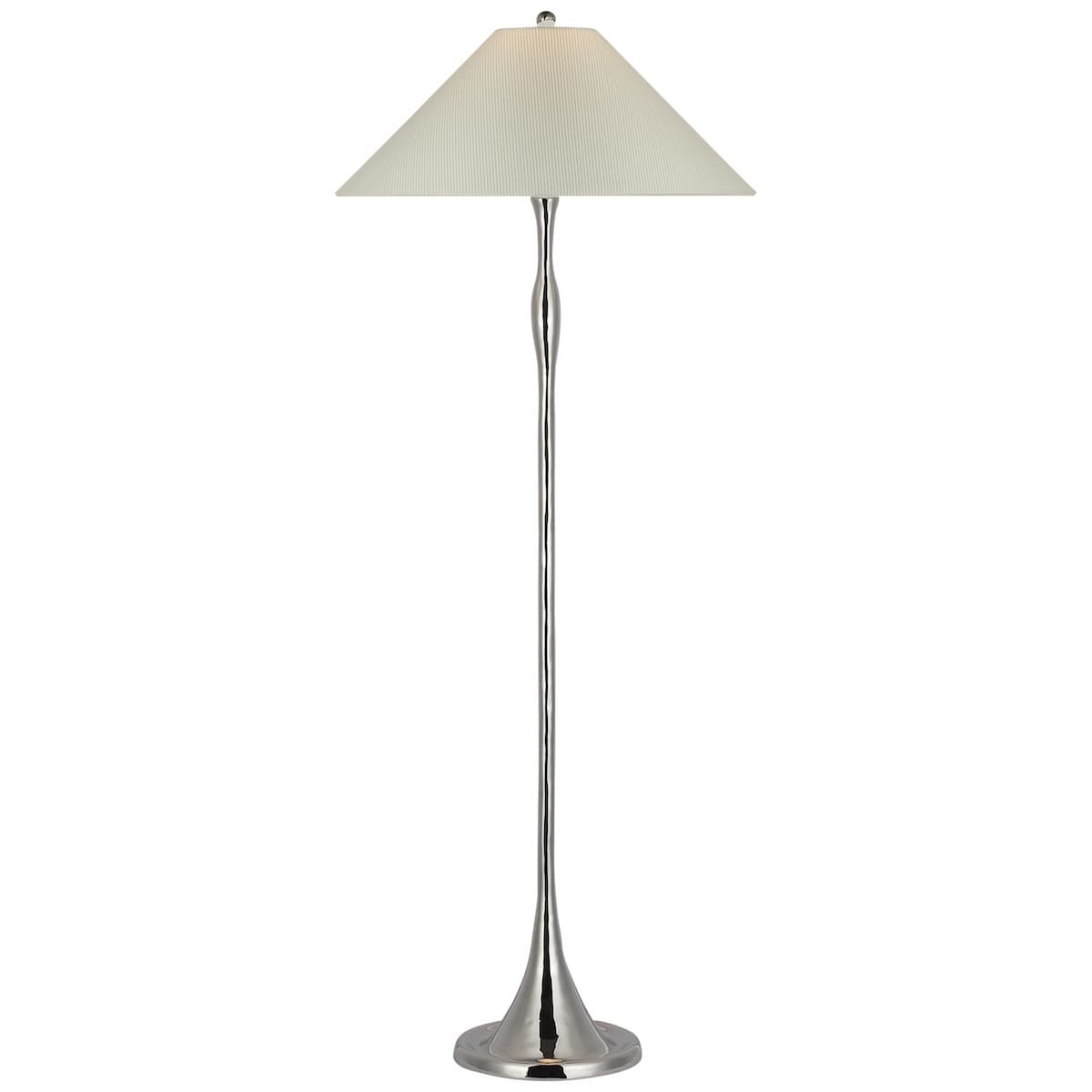 Romero Floor Lamp, Polished Nickel - CHAREE SILK STRIPE, LIGHT BLUE