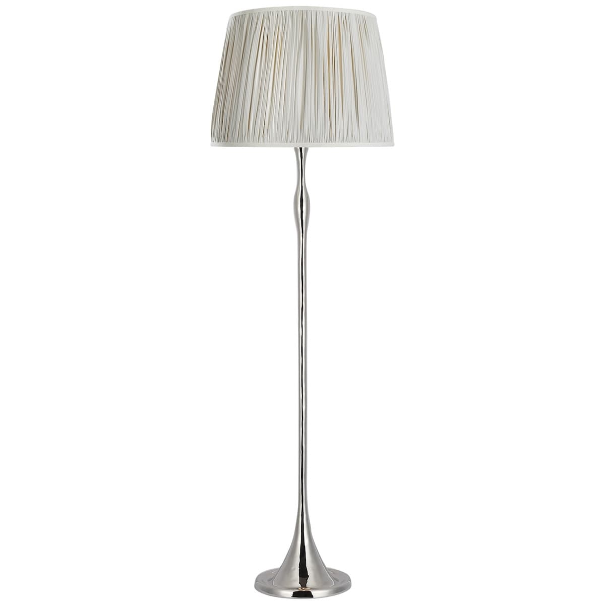 Romero Floor Lamp, Polished Nickel - CHAREE SILK STRIPE, LIGHT BLUE