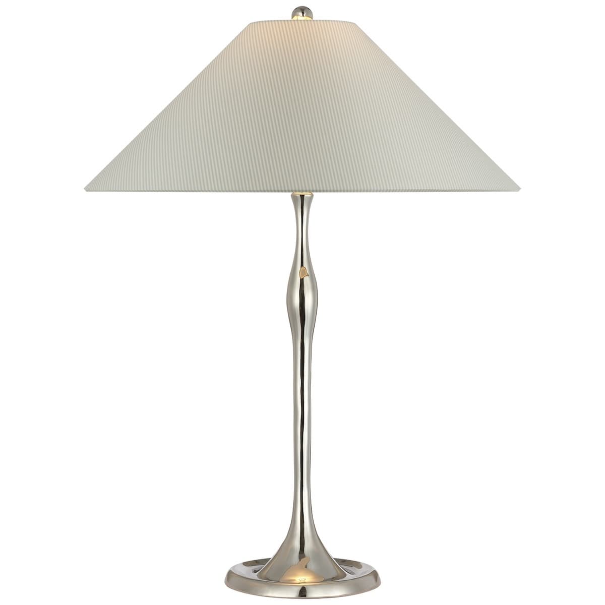 Romero Table Lamp, Polished Nickel - CHAREE SILK STRIPE, LIGHT BLUE